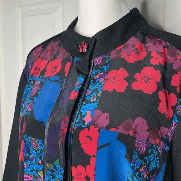 Goldwater Creek Sateen Floral Patchwork Pattern Japanese Style Jacket L - Picture 3 of 16